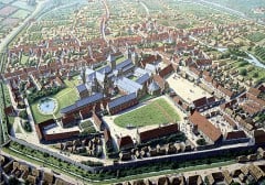 Thomas Beckets Canterbury. Illustrasjon: © John Atherton Bowen / Canterbury Archaeological Trust 2015 Canterbury, Cathedral, West gate, Christ Church Gate, Minster, Thomas Beckett, England, River Stour, The Weavers, romertid, middelalder, early british gothic, Storbritannia