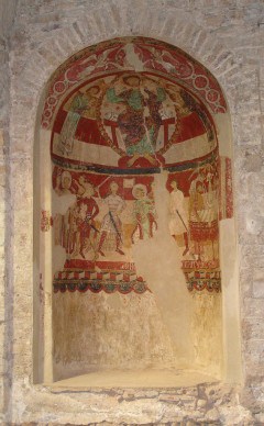I katedralens eldste bevarte del kan du se en 11-1200-talls fresko av Becket. Foto: Anonymous, Catalan / Wikipedia Public Domain Canterbury, Cathedral, West gate, Christ Church Gate, Minster, Thomas Beckett, England, River Stour, The Weavers, romertid, middelalder, early british gothic, Storbritannia