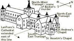 Den normanniske katedralen utvides under erkebiskopen Anselm. Illustrasjon: © www.drttours.co.uk Canterbury, Cathedral, West gate, Christ Church Gate, Minster, Thomas Beckett, England, River Stour, The Old Weavers House, romertid, middelalder, early british gothic, Storbritannia