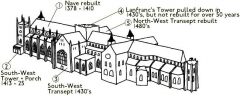 Katedralen utvides, ombygges og restaureres i perioden år 1377 til år 1480. Illustrasjon: © www.drttours.co.uk Canterbury, Cathedral, West gate, Christ Church Gate, Minster, Thomas Beckett, England, River Stour, The Old Weavers House, romertid, middelalder, early british gothic, Storbritannia