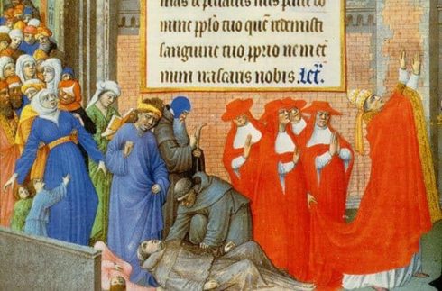Pesten Svartedauen - eller The Black Death, etter illustrasjon i et middelaldermanuskript. Kilde: Wikipedia Canterbury, Cathedral, West gate, Christ Church Gate, Minster, Thomas Beckett, England, River Stour, The Weavers, romertid, middelalder, early british gothic, Storbritannia