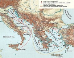 Oversikt over gresk kolonisering av Middelhavet og Adriaterhavet. Foto: © starogradsko-polje.net Hvar, Stari Grad, Unescos liste over Verdensarven, romertid, grekere, Pharos, Venezia, venetiansk, kirker, middelalder, arkitektur, gotikk, renessanse, oldtidskirker, Makarska-kysten, Kroatia