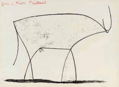 Fra utstillingen: Litografiet "Oksen" av Pablo Picasso - Versjon 11. datert 17. januar 1946. Foto: © Kunstmuseum Pablo Picasso Münster Münster, Tyskland, Vest-Tyskland, Westfalen, Kunstmuseum Pablo Picasso Münster, Aasee, Prinzipalmarkt, middelalder, Freden i Westfalen, Friedenssal, anabaptistene, LWL Museum Münster, Thürmerin, Dom St. Paul, Lamberti-kirche