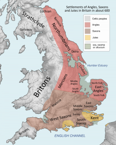 Omtrent slik ser man for seg at den britiske befolkningen var fordelt rundt år 600 e. Kr. Kilde: Wikipedia Norwich, East Anglia, anglo saxons, angelsaksere, England, Storbritannia, Wensum, Tombland, Norwich Cathedral, Dragon Hall, bosses, St Peter Mancroft, Elm Hill, Norwich Castle Mound, Castle museum, The Bridewell, The Museum of Norwich at The Bridewell, Pottergate, Pull’s Ferry, Cow Tower, Guildhall, Princes Street, Maid’s Head, Bishop’s Bridge, Riverside