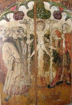 Et maleri på en skjermvegg i Holy Trinity church, Loddon, Norfolk viser hvordan jøder angivelig skulle ha korsfestet den 12 år gamle William før de tappet ham for blod. Kilde: Wikipedia Norwich, East Anglia, anglo saxons, angelsaksere, England, Storbritannia, Wensum, Tombland, Norwich Cathedral, Dragon Hall, bosses, St Peter Mancroft, Elm Hill, Norwich Castle Mound, Castle museum, The Bridewell, The Museum of Norwich at The Bridewell, Pottergate, Pull’s Ferry, Cow Tower, Guildhall, Princes Street, Maid’s Head, Bishop’s Bridge, Riverside
