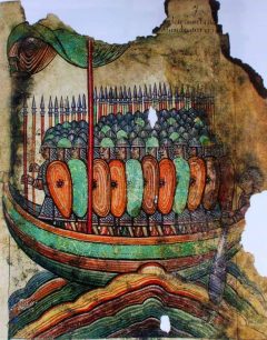 Vikingene kommer! Illuminasjon fra 8-900-tallet lagd i Saint Aubin-klosteret. Kilde: Wikipedia Norwich, East Anglia, anglo saxons, angelsaksere, England, Storbritannia, Wensum, Tombland, Norwich Cathedral, Dragon Hall, bosses, St Peter Mancroft, Elm Hill, Norwich Castle Mound, Castle museum, The Bridewell, The Museum of Norwich at The Bridewell, Pottergate, Pull’s Ferry, Cow Tower, Guildhall, Princes Street, Maid’s Head, Bishop’s Bridge, Riverside