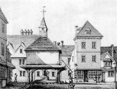 The Market Cross - under dette solgte John Shakespeare hanskene han hadde lagd. Kilde: Wikipedia. Stratford-upon-Avon, William Shakespeare, The Bard, middelalder, bindingsverk, Shakespeare’s Birthplace, Clopton Bridge, Anne Hathaway, Mary Arden, New Place, Hall’s Croft, John Hall, Holy Trinity Church
