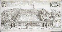 Christ Church College avbildet som illustrasjon av David Loggan i Oxnia Illustrata år 1675. Kilde: Wikipedia Oxford, Oxford University, Oxfordshire, Britain, England, College, Ashmolean Museum, High Street, Broad Street, Magdalen College, Christ Church, Broad Walk, Merton College, Merton Street, Radcliffe Square, Radcliffe Camera, All Souls College, Bodleian Library, Divinity School, Old School Quadrangle, Oxford Castle, Balliol College, Trinity College, St Edmund Hall, St Mary the Virgin, The Bear, Eagle and Child, Lamb and Flag
