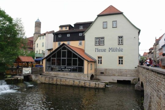 erfurt-neue-muehle Erfurt, Thüringen, Tyskland, middelalder, Krämerbrücke, Domplatz, Dom St. Marien, St. Severikircher, Fischmarkt, Kleinmarkt, Alte Synagoge, Martin Luther, Augustinerkloster, Anger, Neue Mühle, Angermuseum, Zitadelle Petersberg, Marktstrasse