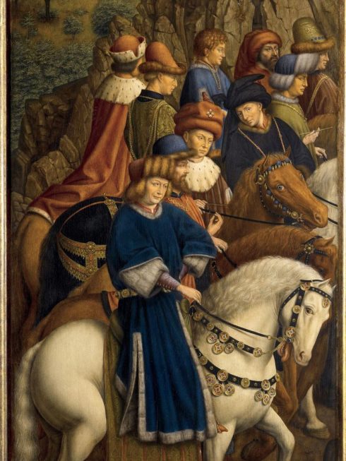 Gent Van Eyck-utstilling 2020 Fra ett av de åtte restaurerte sidepanelene til altertavlen “The Adoration of the Mystic Lamb” (1432) som etter utstillingen vil stå i St. Bavo Katedral i Gent.